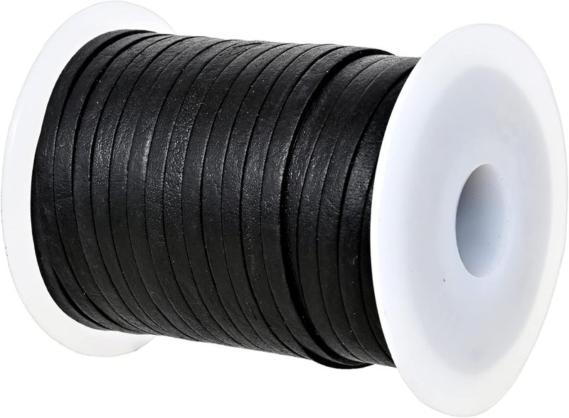GENIQUE 3mm Leather Cord, Leather String Cord, Leather Strips for Leather Shoe Laces, Necklace, Bracelets, Jewelry Making, Crafting (3mm Black Distressed 5Mtr) - Image 1